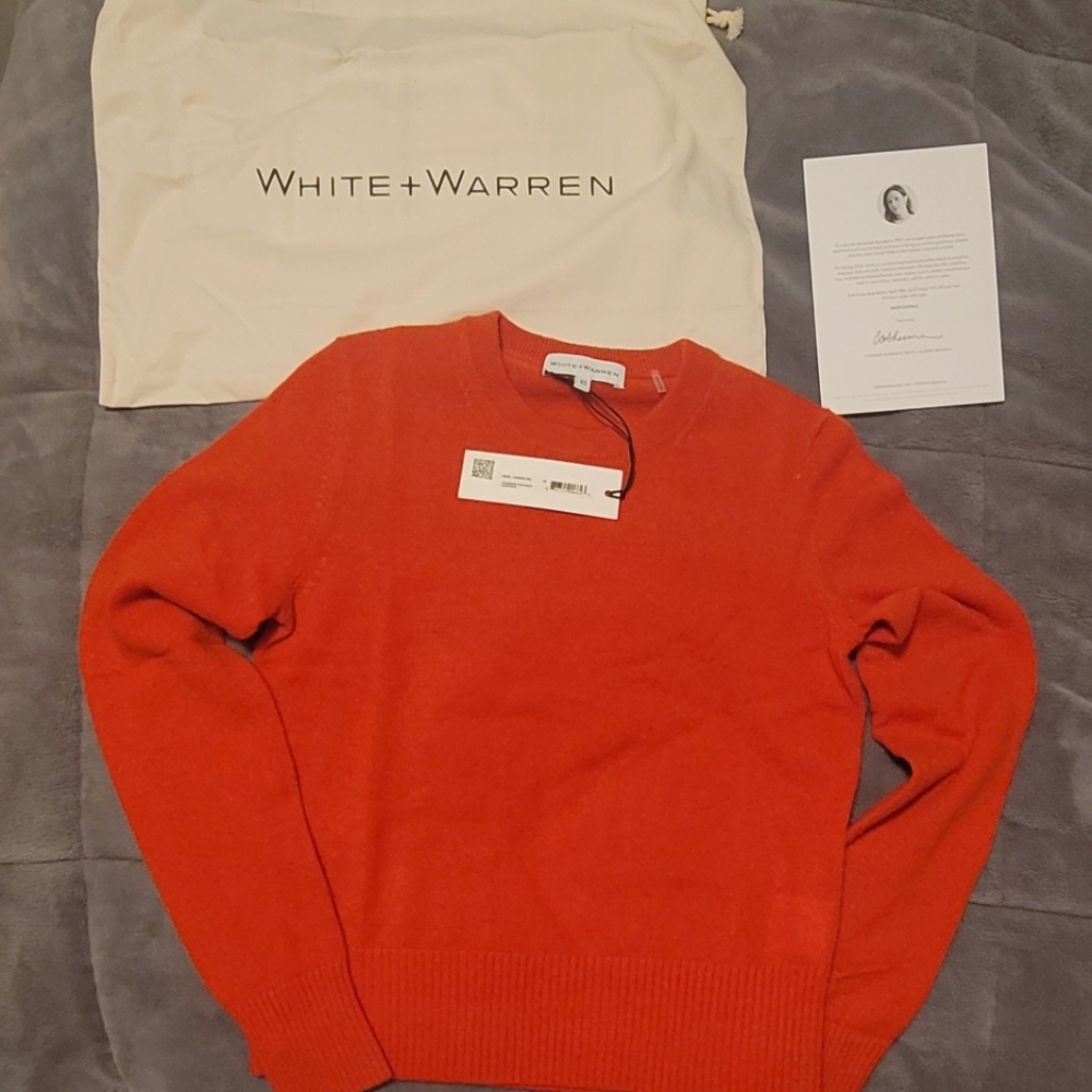 Brand New White+Warren Cashmere Shrunken Crewneck XS Red